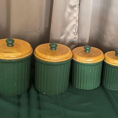 Green canister set w/wooden tops