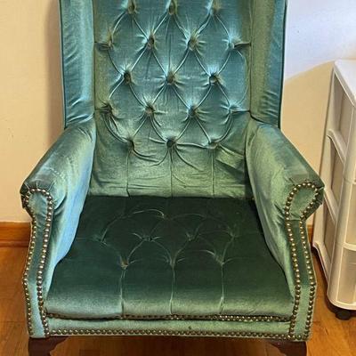 Bright Teal Velvet fabric wingback chair