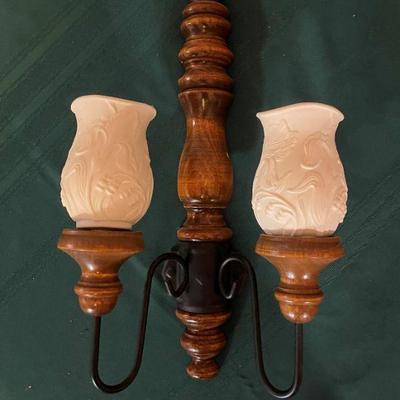 Homco Wooden Double Candelabra