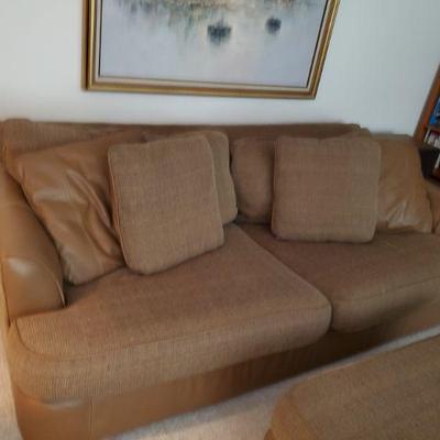 linen sofa, ottoman chair