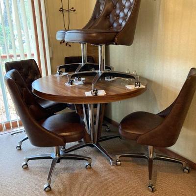 Mid century dining room set, table and 1 leaf, 6 chairs