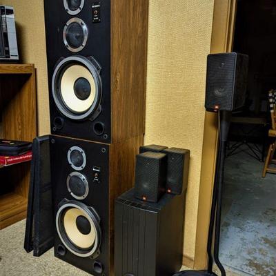 Surround Sound speakers and sub - plus a sweet pair of vintage Fisher Hi-Fi Speakers!
