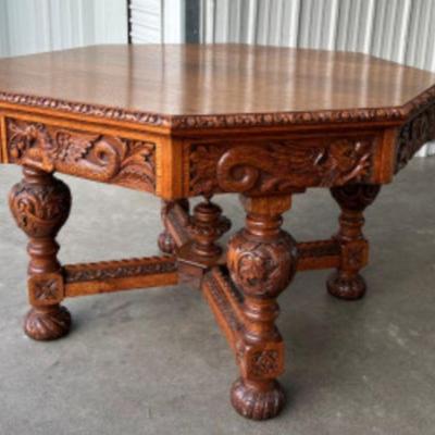 Carved Wood Dragon & Eagle Imported Table