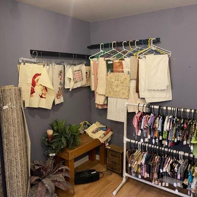 Needlepoint, tablecloths, doll clothes, American Girl Dolls  (Bench not for sale)