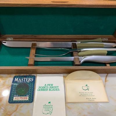 Augusta National 1982 Masters Players/ Media Gift.  Gerber Blade 3 Piece Presentation Set.    Masters Day Pass