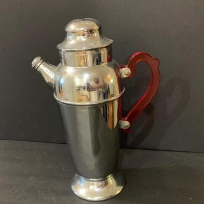 Vintage Art Deco Chorome Stainless Coffee Tea Pot Red Lucite Handle