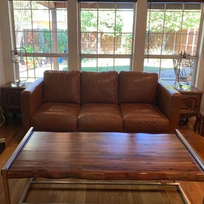 American Leather Company Sofa     Tobacco Color.    Hooker Live Edge Coffee Table