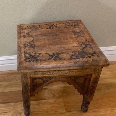 Hand Carved Wood Foot Stool