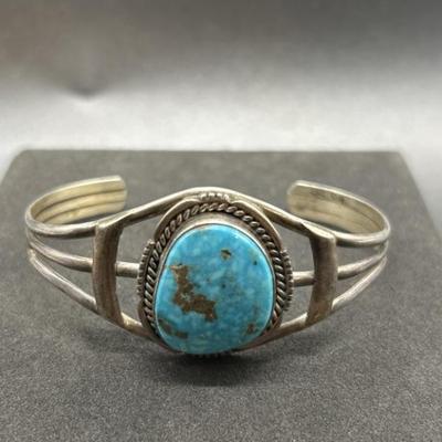 Sterling & Turquoise Navajo 'MP' Cuff Bracelet