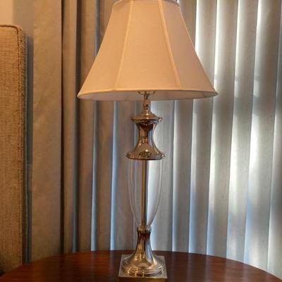 Pair of crystal & glass lamps.