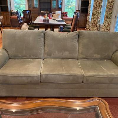 Kincaid three cushion sofa with rolled arms, loose cushion back.  92" long x 33" tall at back.