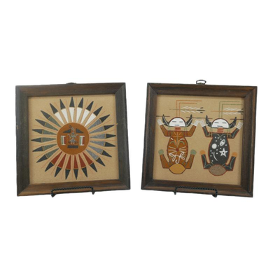 Two signed Native American sand painting