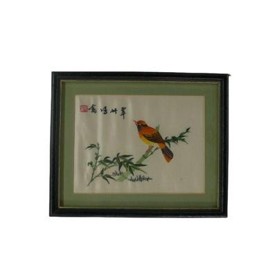 Asian embroidered silk bird art