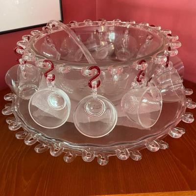 Vintage Heisey Glass, Lariet Punch Bowl Under Plate with Cups 