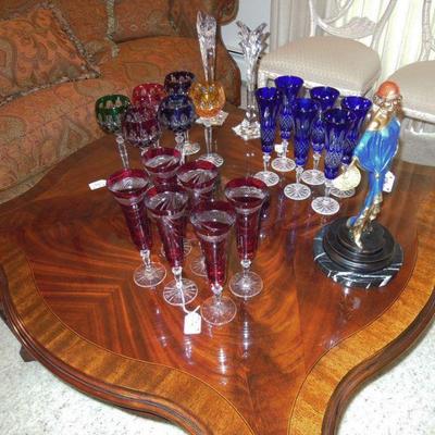 Fine colored crystal & Drexel Heritage coffee table