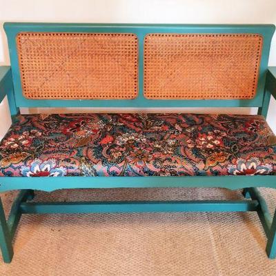PAINTED BENCH WITH CANE BACK AND UPHOLSTERED SEAT 17
