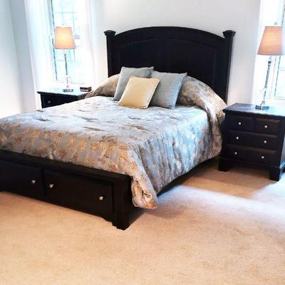 Queen size Bed (BASSETT) From Esprit DeCor - has drawers 
underneath, matching night stands and dresser