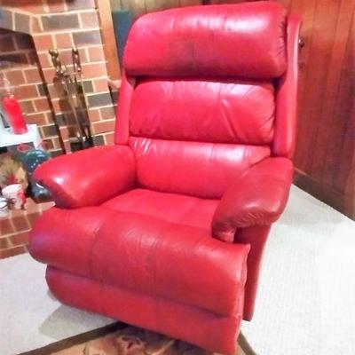LAZYBOY, RED LEATHER ROCKER RECLINER