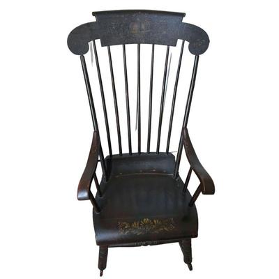 black hand-stenciled rocking chair