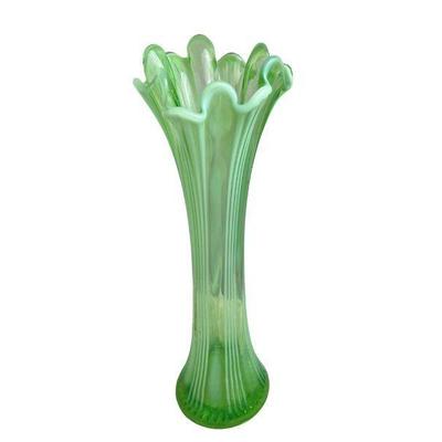 Fenton green stretch glass vase, possibly uranium glass