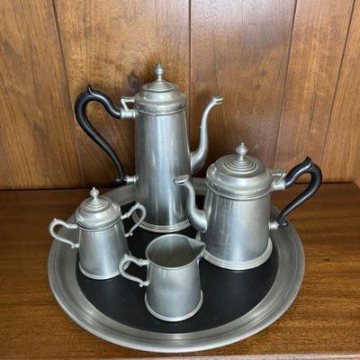 pewter coffee set with tray/platter