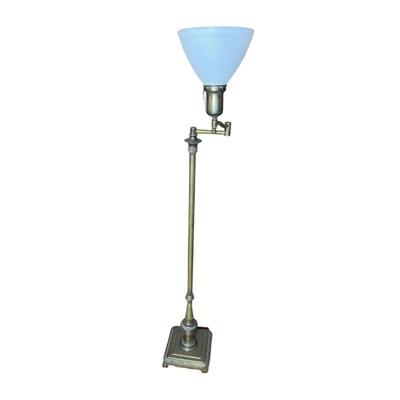 brass floor lamp w/ milk glass shade