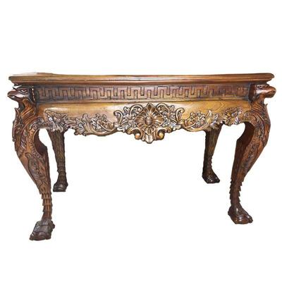 Antique carved mahogany console table w/ eagle head detail