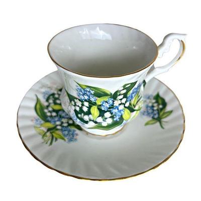 Royal Dover fine English bone china teacup & saucer, Lily of the Valley & Forget me Not pattern