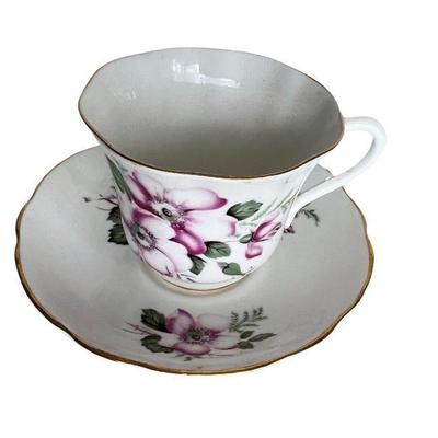 Marlborough vintage fine English bone china teacup & saucer, pink rose pattern
