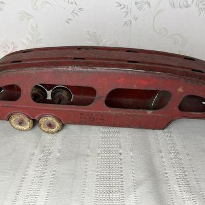 Vintage Marx Pressed Steel Motor Transit toy auto hauler trailer, c. 1940s (missing cab)