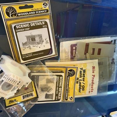 collection of model buildings, interiors, & people for model train scenes