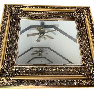 LARGE beveled mirror w/ ornate gold frame, 38.5