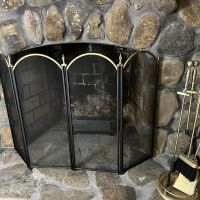 fireplace screen & tools in classic brass & wrought iron