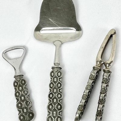 Vintage StÃ¸pt Tinn of Norway Pewter-Handled Nut Cracker, Bottle Opener and Cheese Plane
