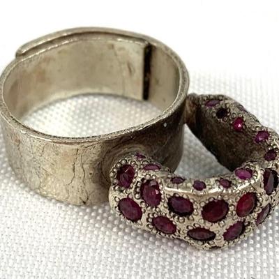 Amazing Karl Fritsch Brutalist Sterling Silver & Rubies Ring- Size 7.5- Signed
