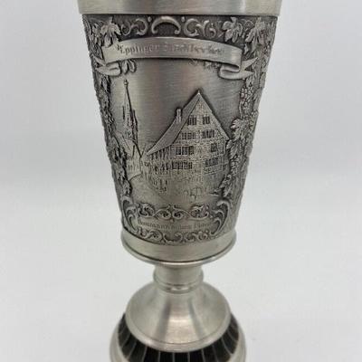 Zim Becker Stuttgart Pewter Chalise with Ornate Engravings - Made in Germany
