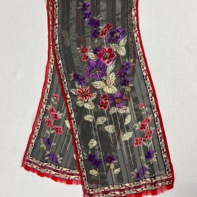 Vintage Oscar de la Renta Floral Print Sheer Scarf - Red, Pink, Purple, Grey
