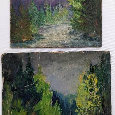 Mary Alice (M.A.) Higgy: Two Antique Forest Original Oil Paintings on Board
