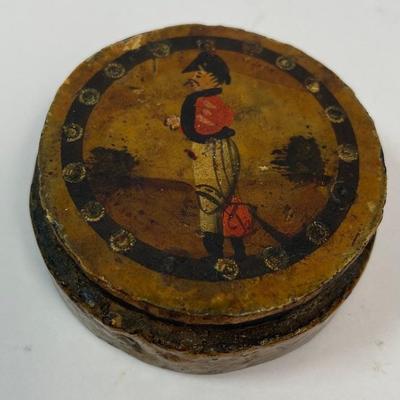 Antique Small Wooden Bowl and Tiny Round Napoleon Trinket / Snuff Box
