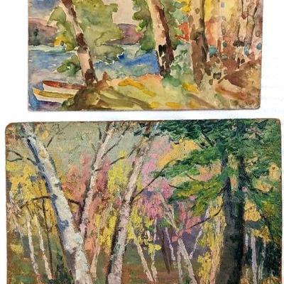 Mary Alice (M.A.) Higgy: Antique Original Forest Nocturne Watercolor and Oil Paintings
