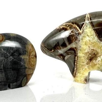 Two Vintage Carved Septarian Stone Zuni Bear Fetishes
