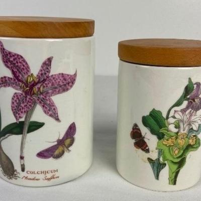 2 Vintage Portmeirion "The Botanic Garden England" Canisters (#27 & #28) with Wooden Lids
