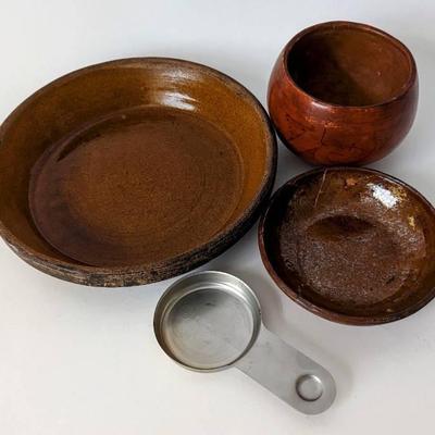 Vintage Hand Made Chestnut Bowls and Le Creuset Measuring Cup
