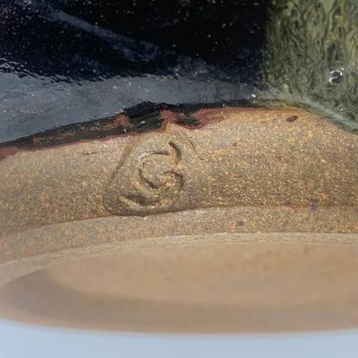 Large Glazed Pottery Bowl - Stamped by Artist
