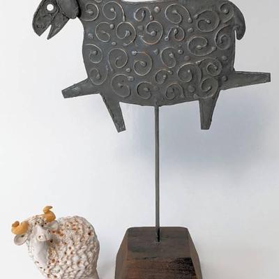 Figurine with Original Signed Welded Sheep Sculpture Signed by Duane Johnson - Wildweed Studio
