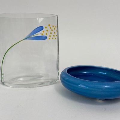 Vintage Orrefors Glass Bud Vase - Sweden & Small Round Bonsai Pot Made in Japan
