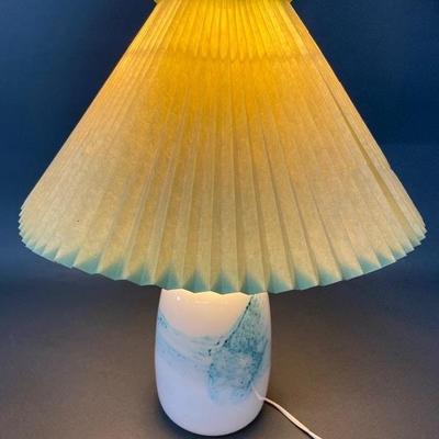 Le Klint Danish White and Turquoise Glass Table Lamp Circa 1980
