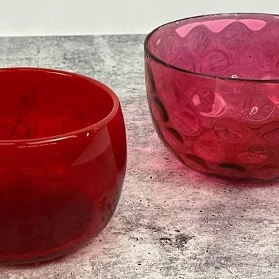 Two Vintage Cranberry Glass Bowls
