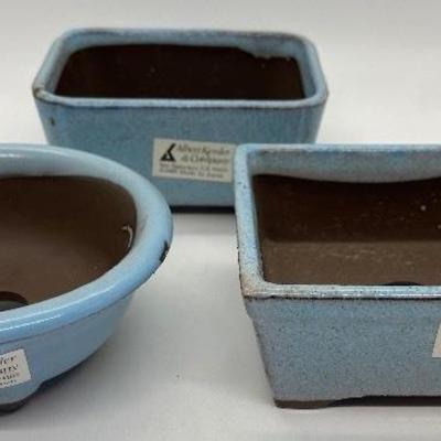Set of 3 Albert Kessler & Company Glazed Stoneware Bonsai Pots - Made in Japan
