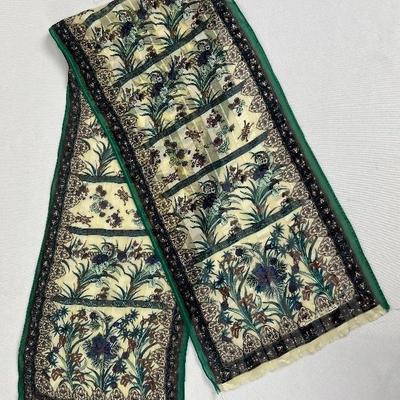 Vintage Oscar de la Renta Floral Print Sheer Scarf - Jade/Cobalt/Brown/Cream
